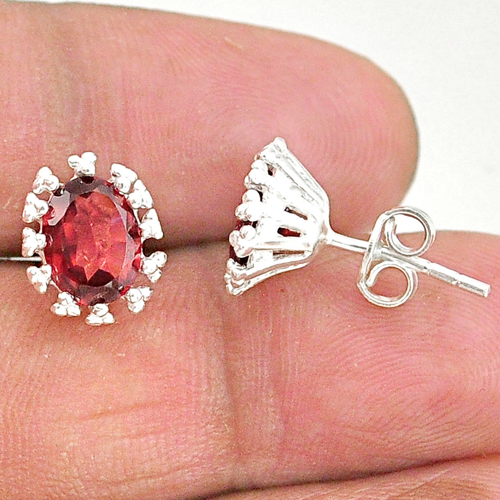 4.23cts natural red garnet 925 sterling silver stud earrings jewelry t4506