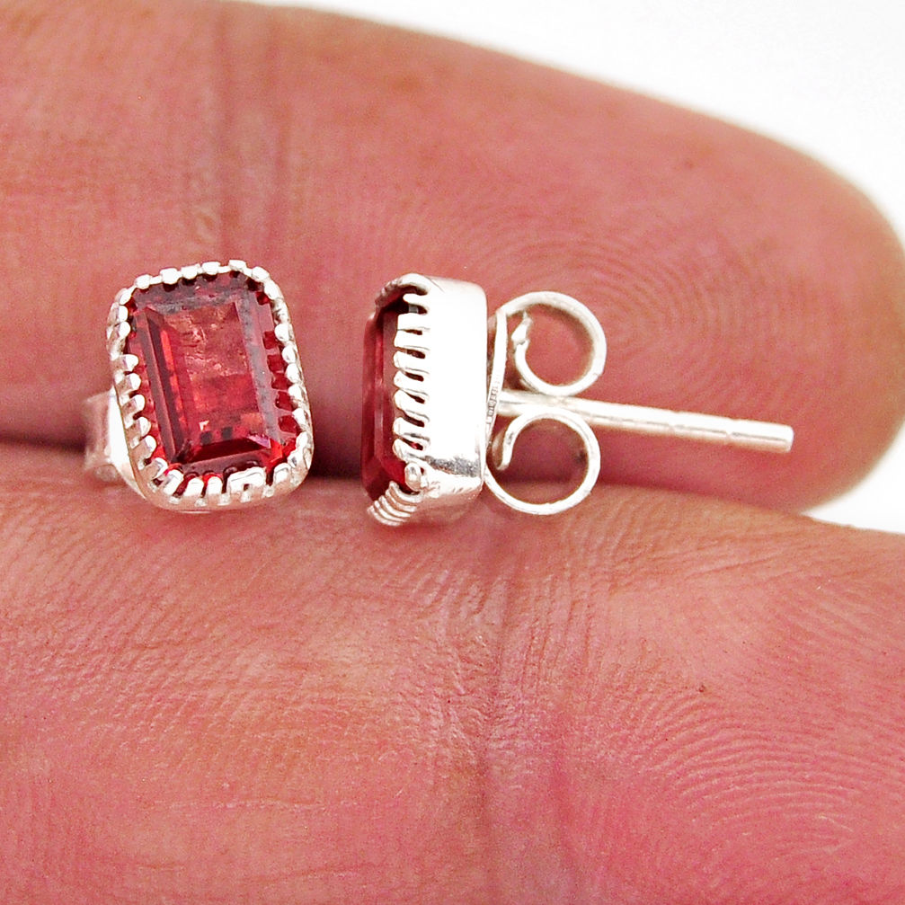 3.06cts natural red garnet 925 sterling silver stud earrings jewelry y94225