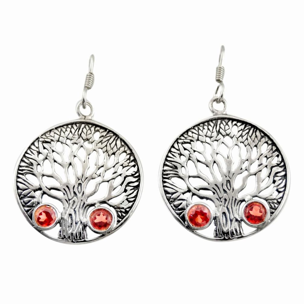2.34cts natural red garnet 925 sterling silver tree of life earrings d47108