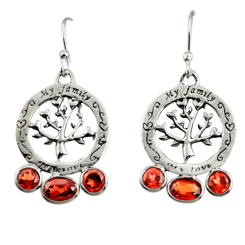 5.92cts natural red garnet 925 sterling silver tree of life earrings r32988