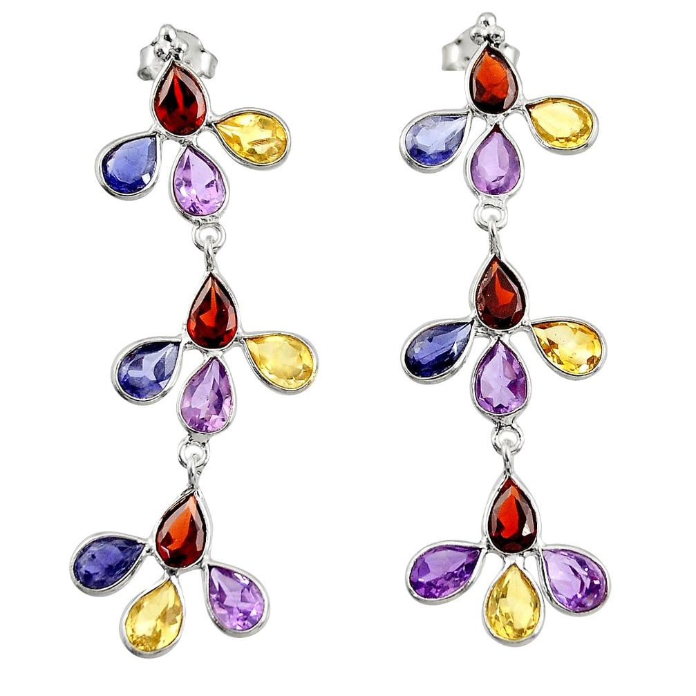 11.96cts natural red garnet iolite citrine 925 sterling silver earrings r33187