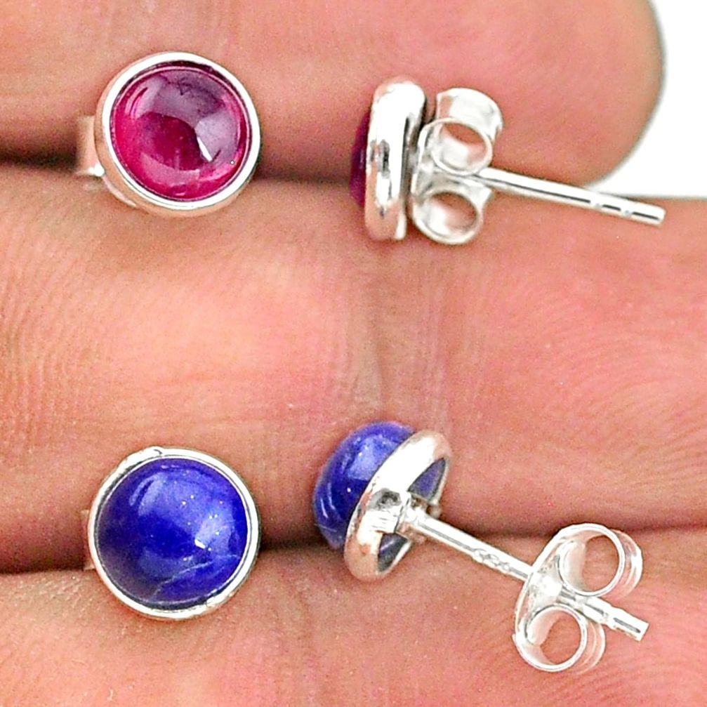 4.77cts natural red garnet lapis lazuli 925 sterling silver stud earrings t23900