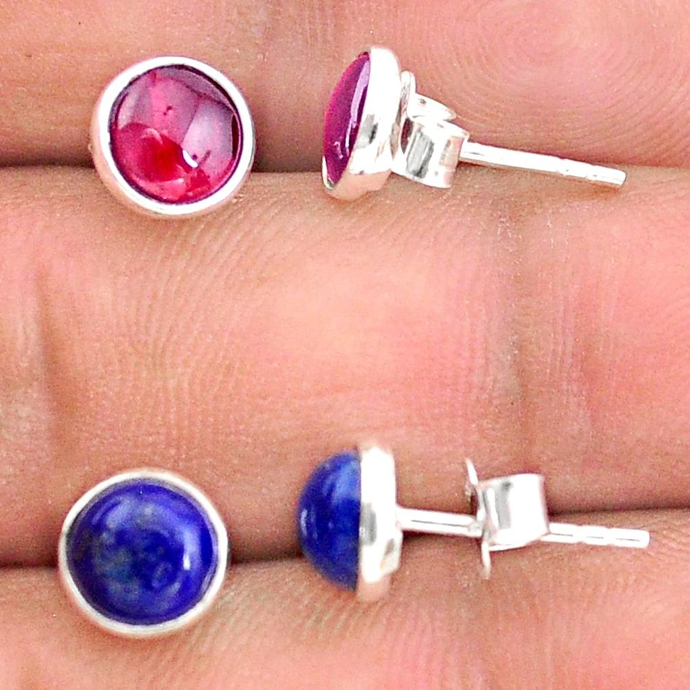 4.46cts natural red garnet lapis lazuli 925 sterling silver stud earrings t23902