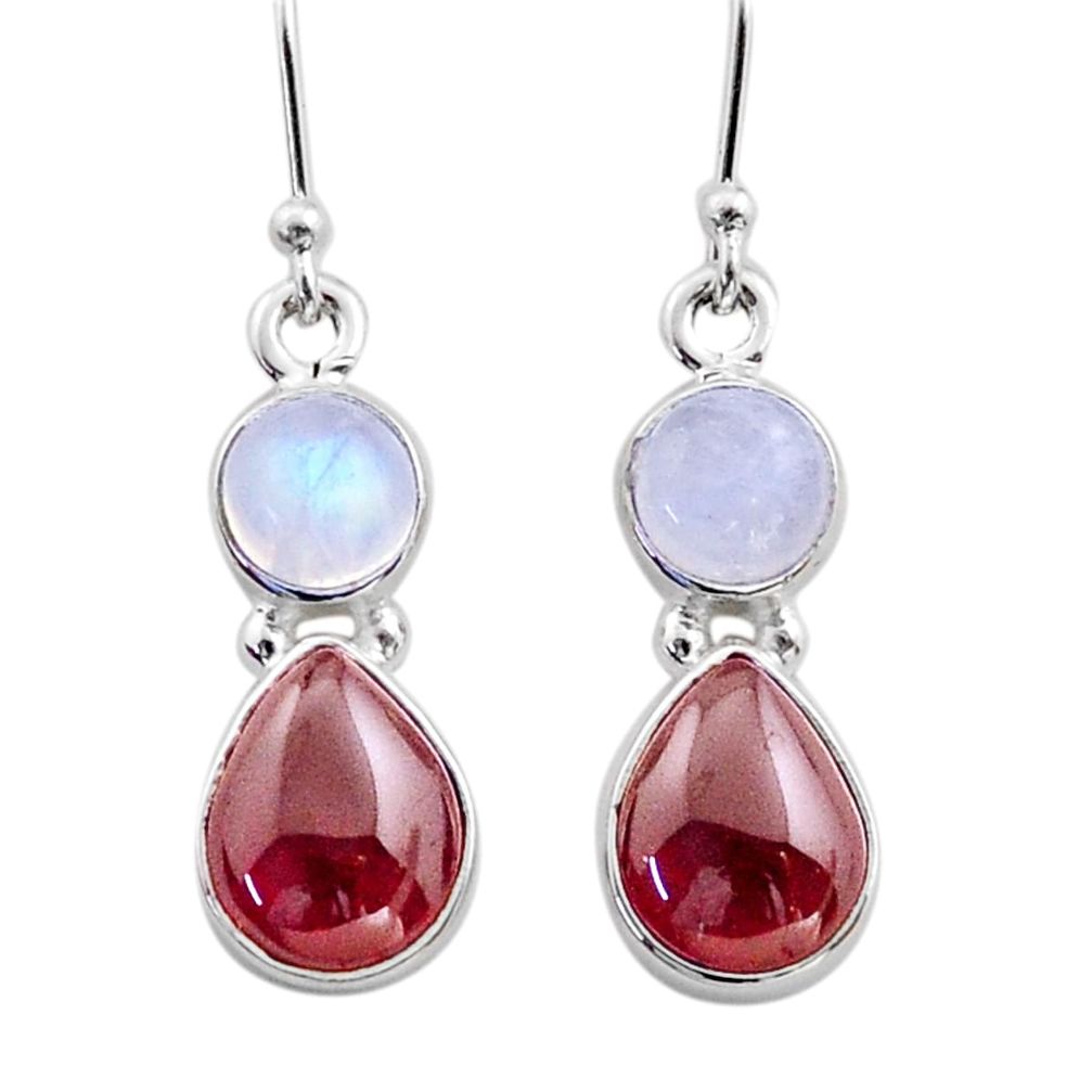 9.18cts natural red garnet moonstone 925 sterling silver dangle earrings t74063