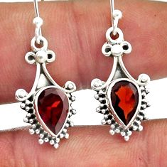 4.18cts natural red garnet pear shape sterling silver earrings jewelry n19549
