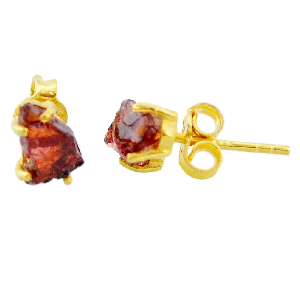 4.34cts natural red garnet raw 14k gold handmade stud earrings t7469