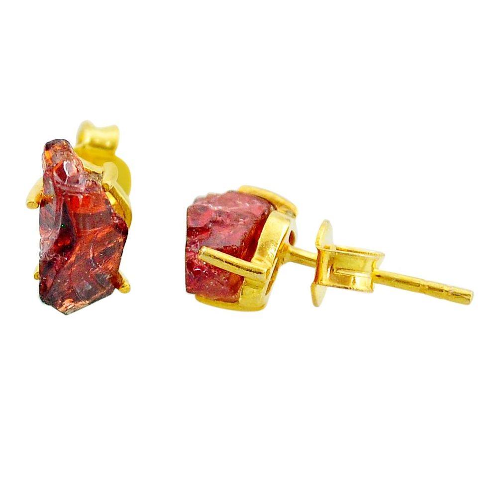 4.39cts natural red garnet raw 14k gold handmade stud earrings t7470