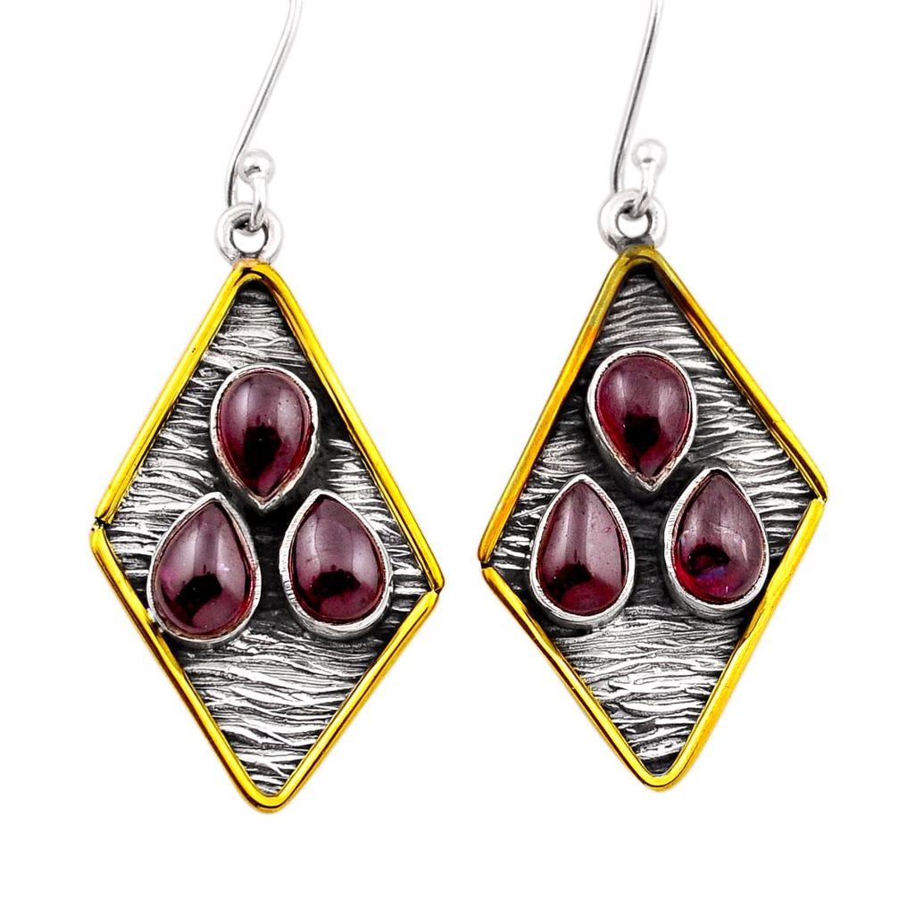 8.65cts natural red garnet round sterling silver gold dangle earrings n27816