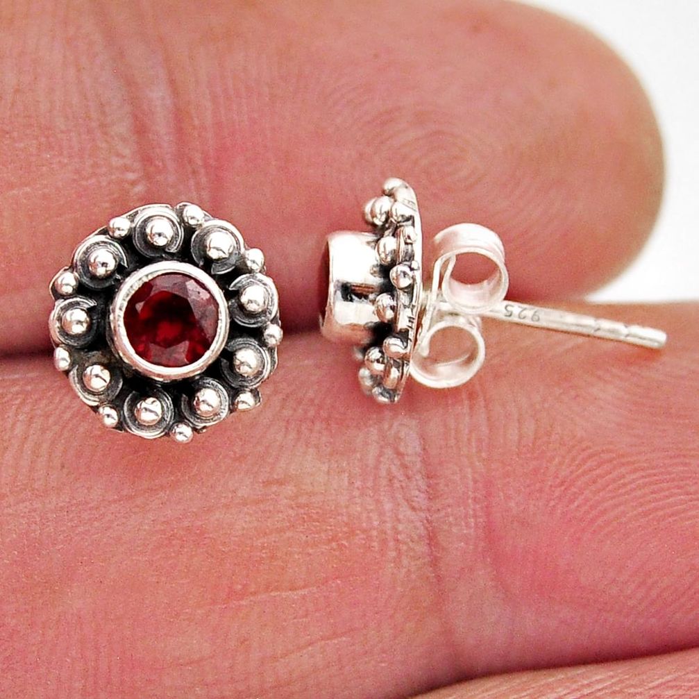 1.23cts natural red garnet round sterling silver stud earrings jewelry y94237