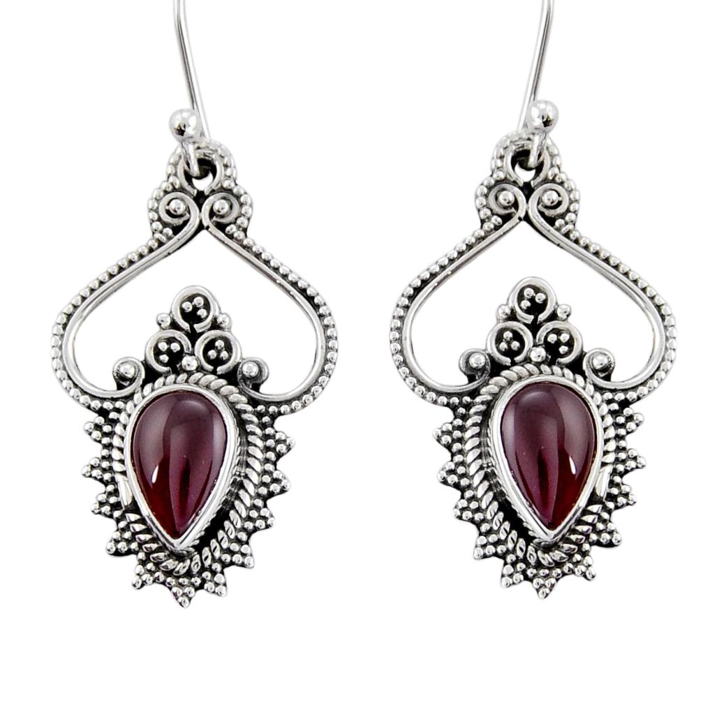 4.18cts natural red garnet shungite 925 sterling silver dangle earrings y25001