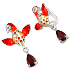 Natural red garnet topaz enamel 925 sterling silver birds charm earrings c16941
