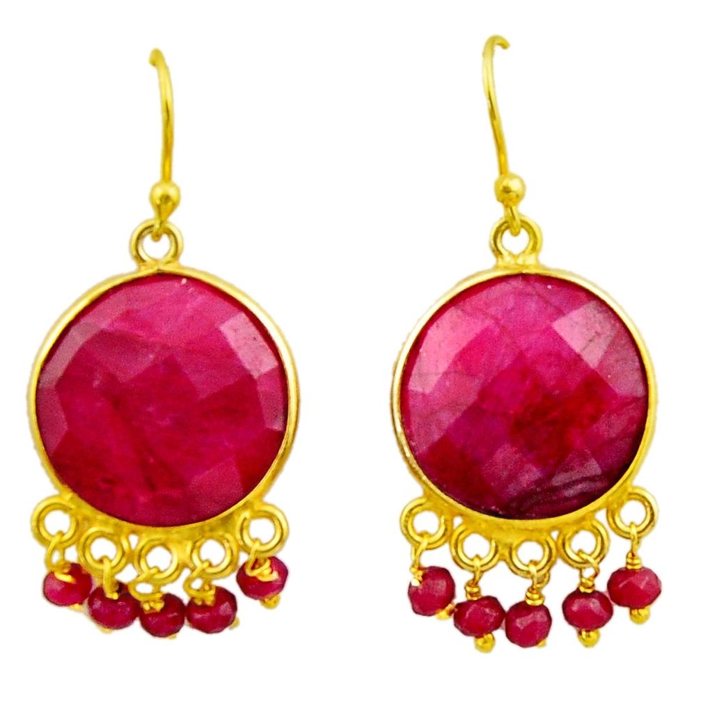 23.27cts natural red ruby 925 silver 14k gold chandelier earrings r32575