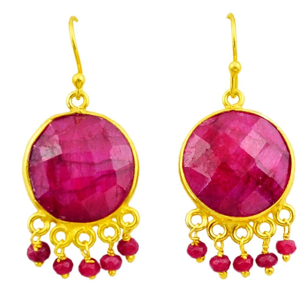 24.06cts natural red ruby 925 silver 14k gold chandelier earrings r32576