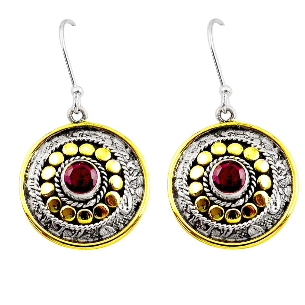 1.94cts natural red ruby 925 sterling silver 14k gold dangle earrings d45815