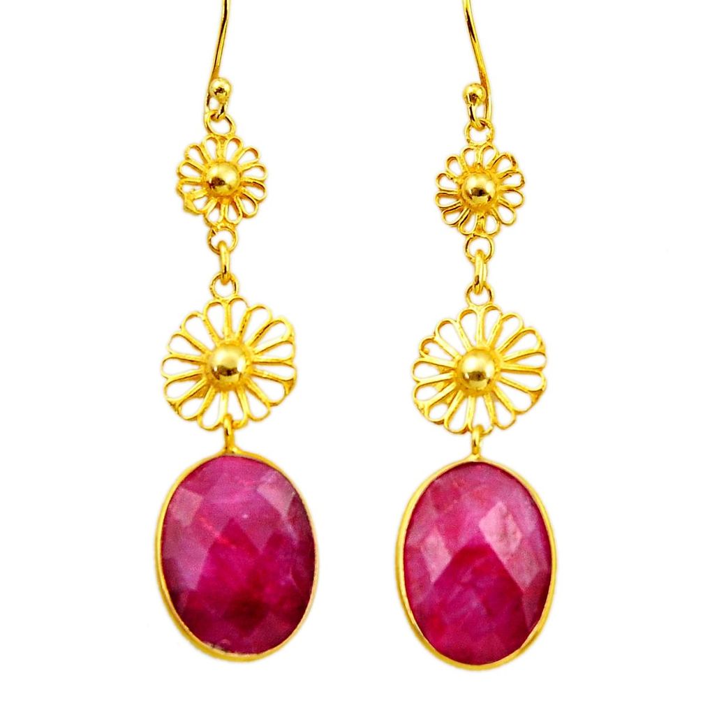 12.43cts natural red ruby 925 sterling silver 14k gold dangle earrings r32516