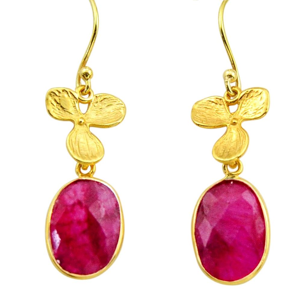 11.05cts natural red ruby 925 sterling silver 14k gold dangle earrings r32613