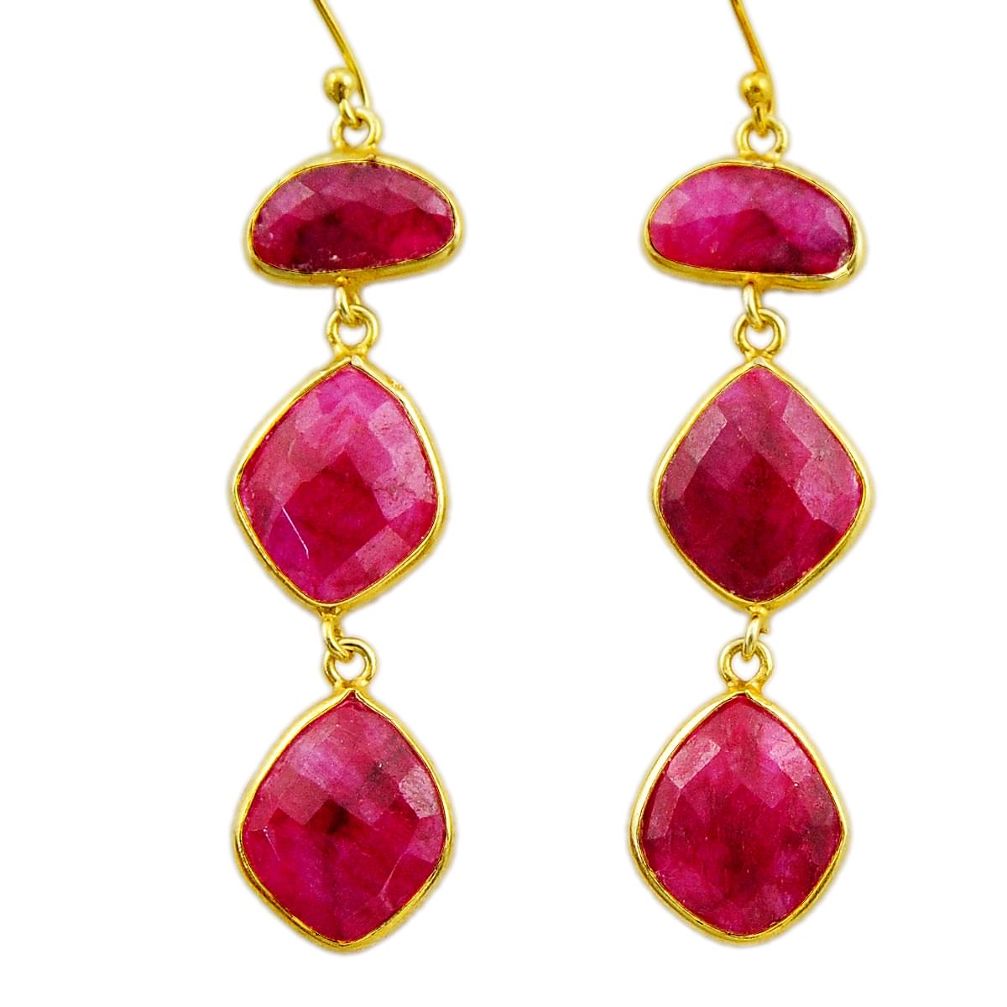 25.19cts natural red ruby 925 sterling silver 14k gold dangle earrings r32642