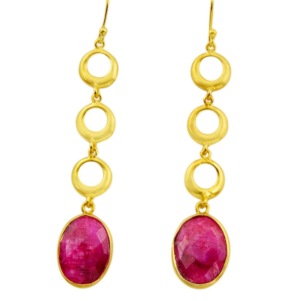 19.45cts natural red ruby 925 sterling silver 14k gold dangle earrings r32727