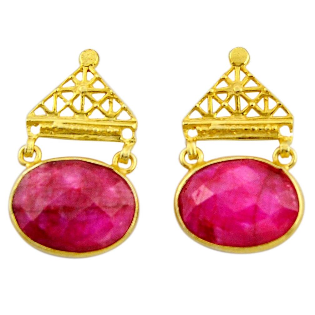 19.79cts natural red ruby 925 sterling silver 14k gold dangle earrings r32747