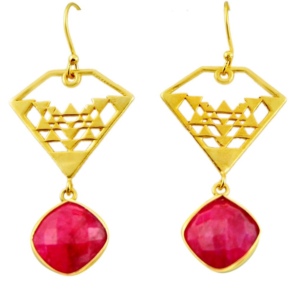 15.93cts natural red ruby 925 sterling silver 14k gold dangle earrings r32846