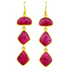 17.35cts natural red ruby 14k gold handmade dangle earrings t11541