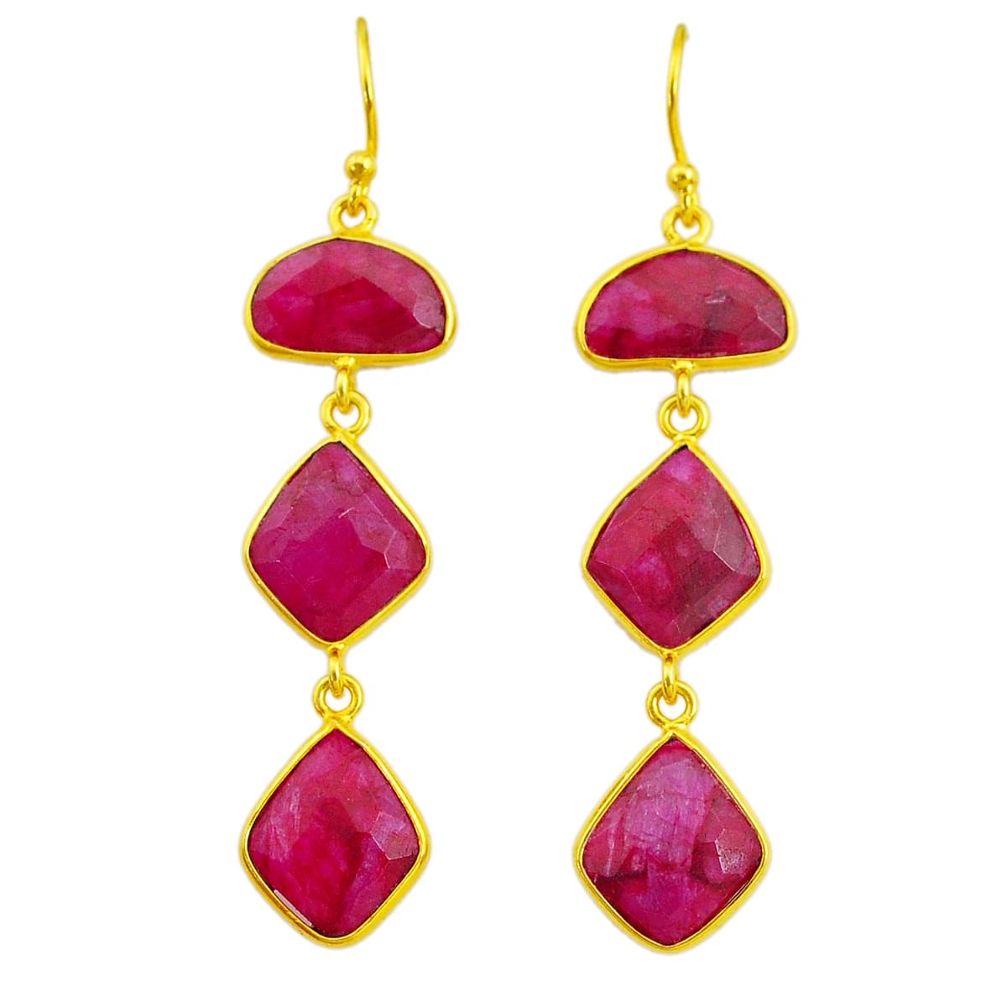 18.57cts natural red ruby 14k gold handmade dangle earrings t11542