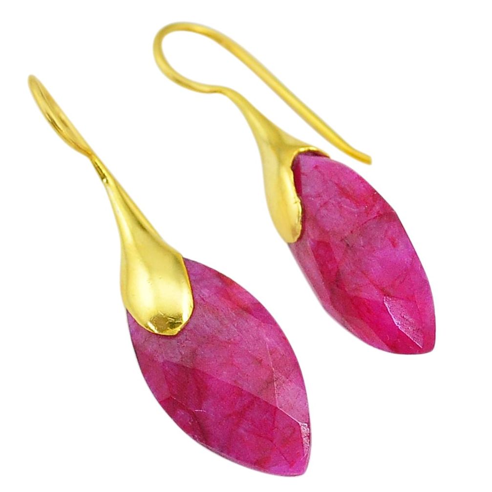 20.31cts natural red ruby 14k gold handmade dangle earrings jewelry t11572