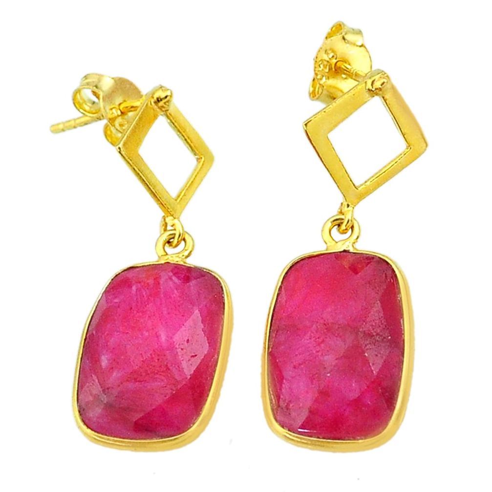 13.10cts natural red ruby 14k gold handmade dangle earrings jewelry t11591