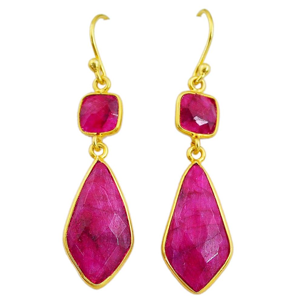 15.34cts natural red ruby 14k gold handmade dangle earrings t11641