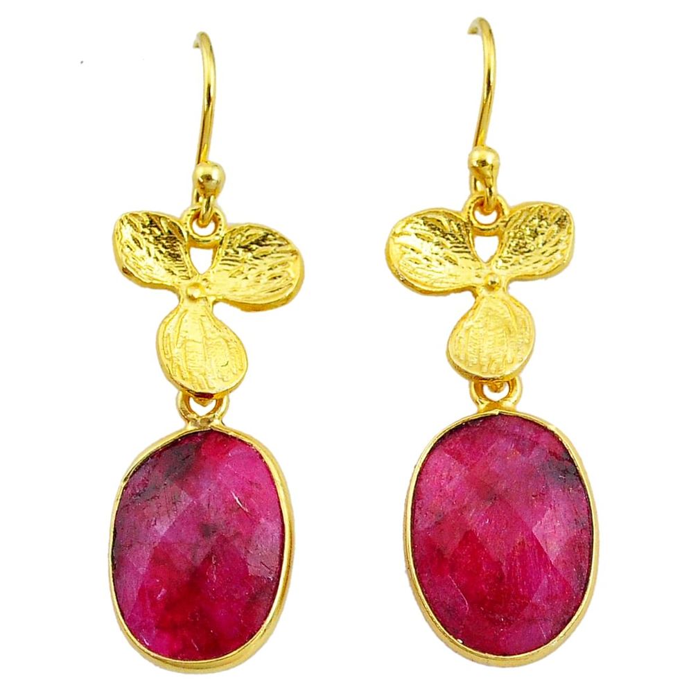 11.23cts natural red ruby 14k gold handmade dangle earrings t11686