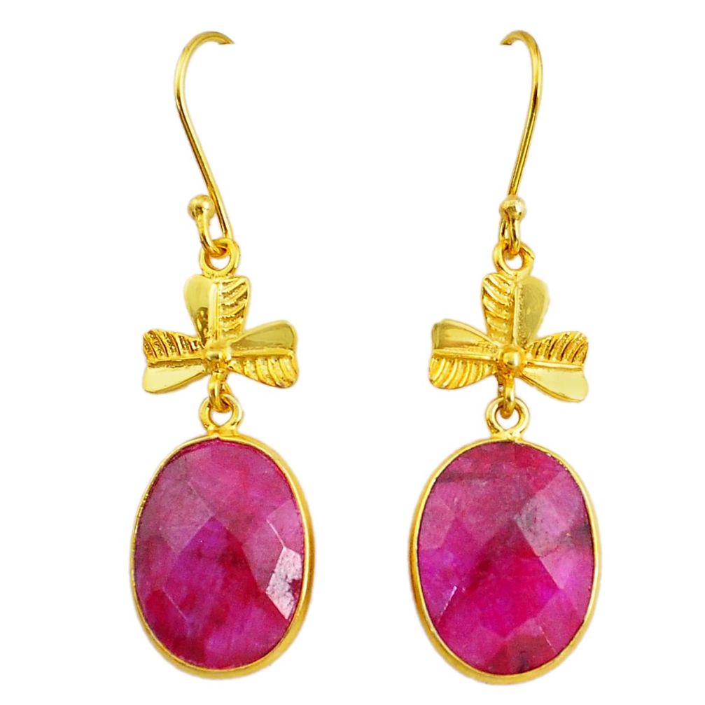 16.88cts natural red ruby handmade 14k gold dangle earrings t16457