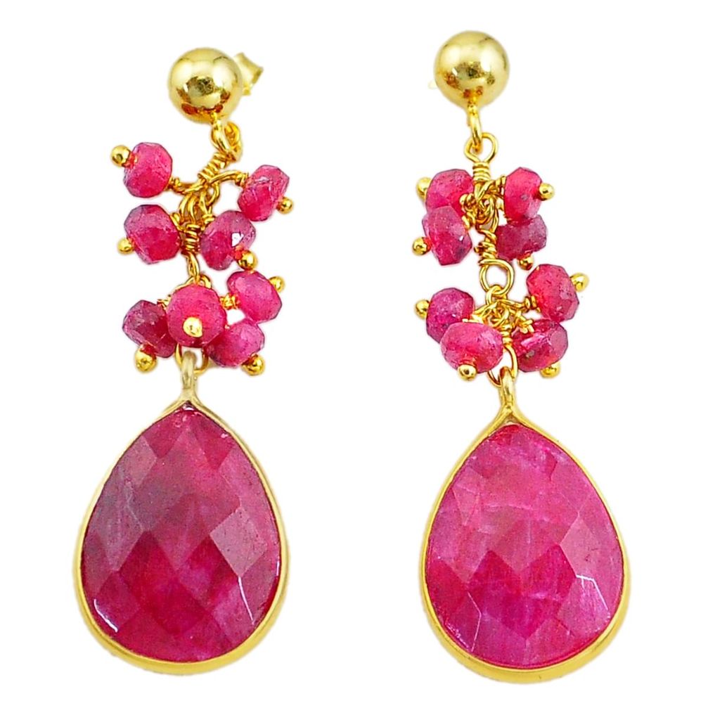 18.79cts natural red ruby handmade 14k gold dangle earrings t16585