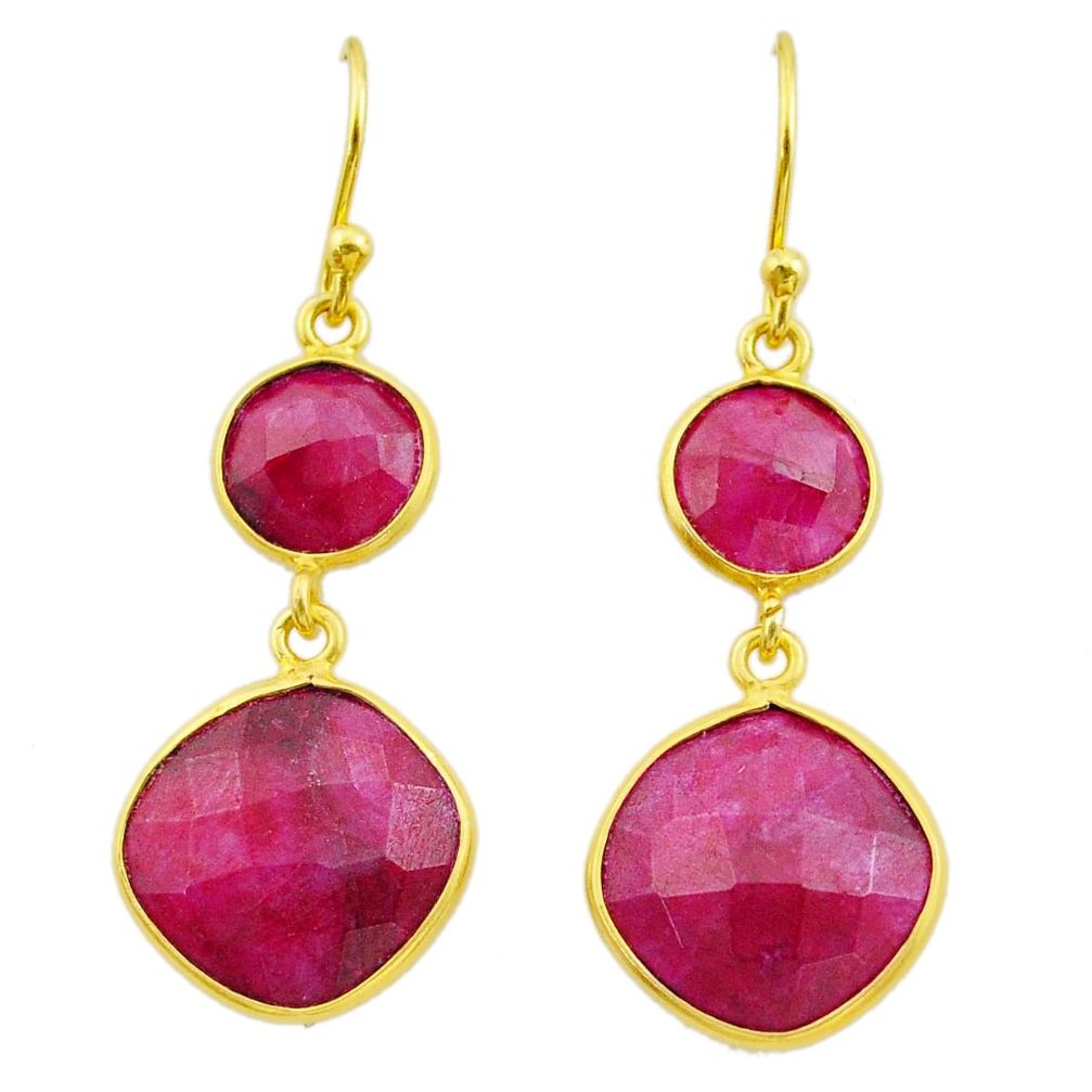 13.69cts natural red ruby 925 sterling silver 14k gold dangle earrings t44193