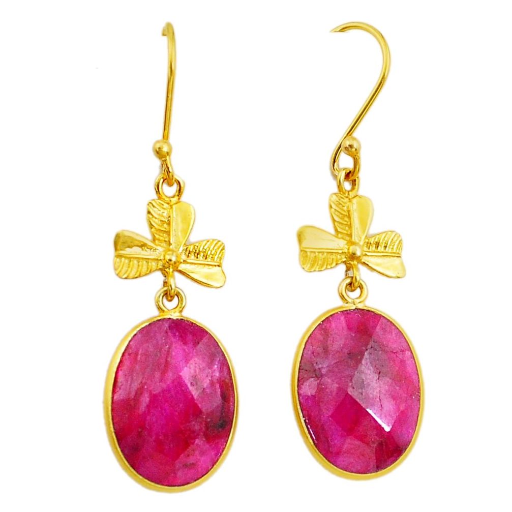 17.44cts natural red ruby handmade 14k gold dangle earrings jewelry t16396