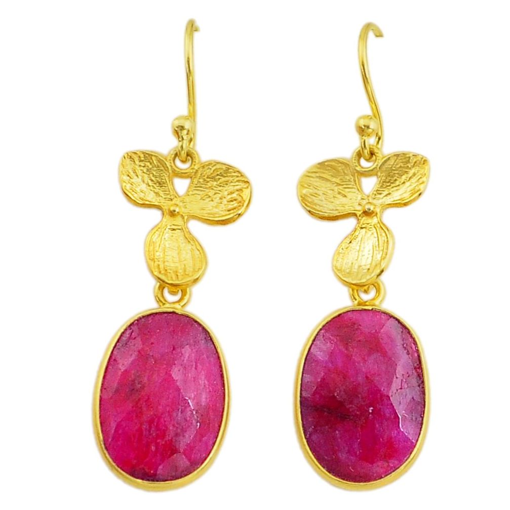 12.43cts natural red ruby handmade 14k gold dangle earrings jewelry t16431