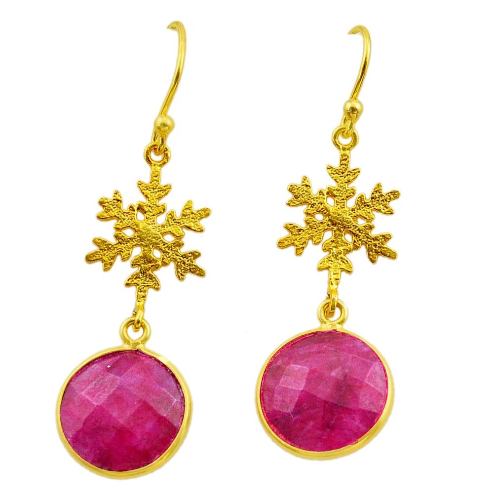 10.08cts natural red ruby 925 sterling silver 14k gold snowflake earrings t44194