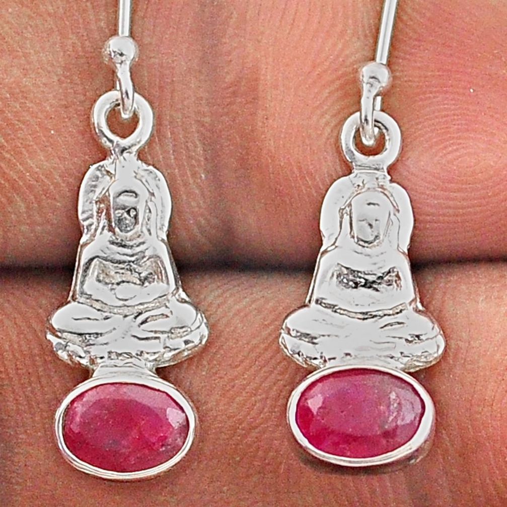 2.99cts natural red ruby 925 sterling silver buddha charm earrings t85388