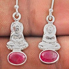 2.99cts natural red ruby 925 sterling silver buddha charm earrings t85388