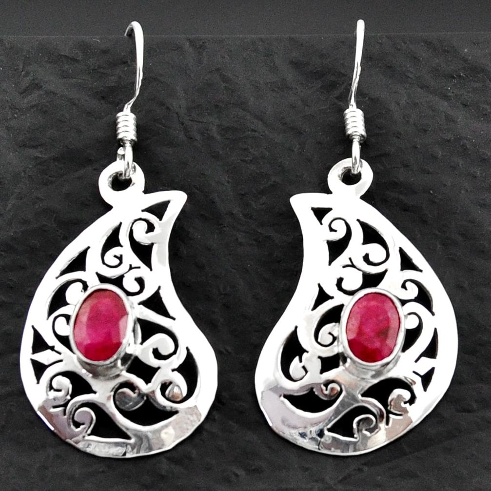 3.31cts natural red ruby 925 sterling silver dangle earrings jewelry d40602