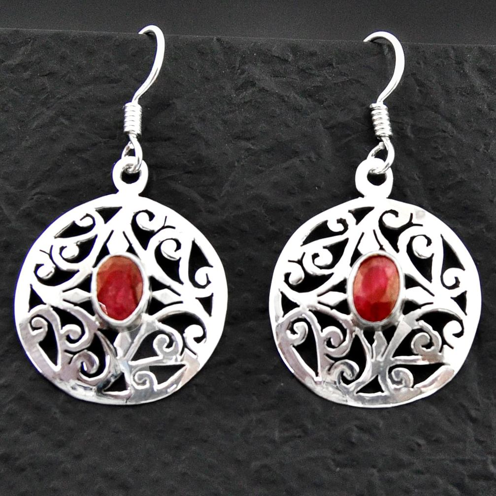 3.63cts natural red ruby 925 sterling silver dangle earrings jewelry d40615