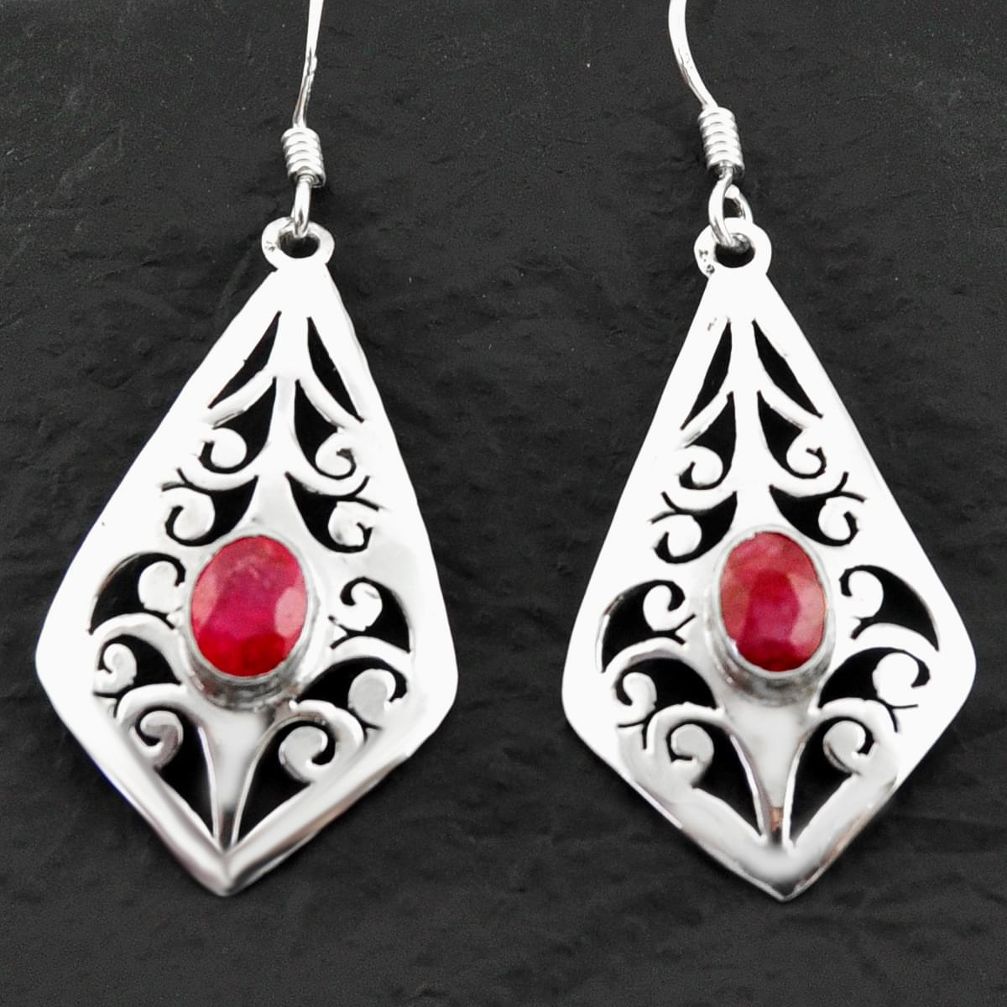 3.19cts natural red ruby 925 sterling silver dangle earrings jewelry d40619