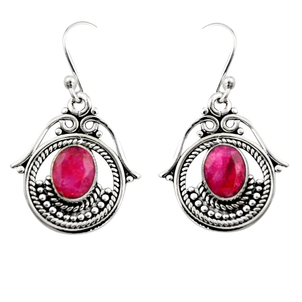 4.40cts natural red ruby 925 sterling silver dangle earrings jewelry r19875