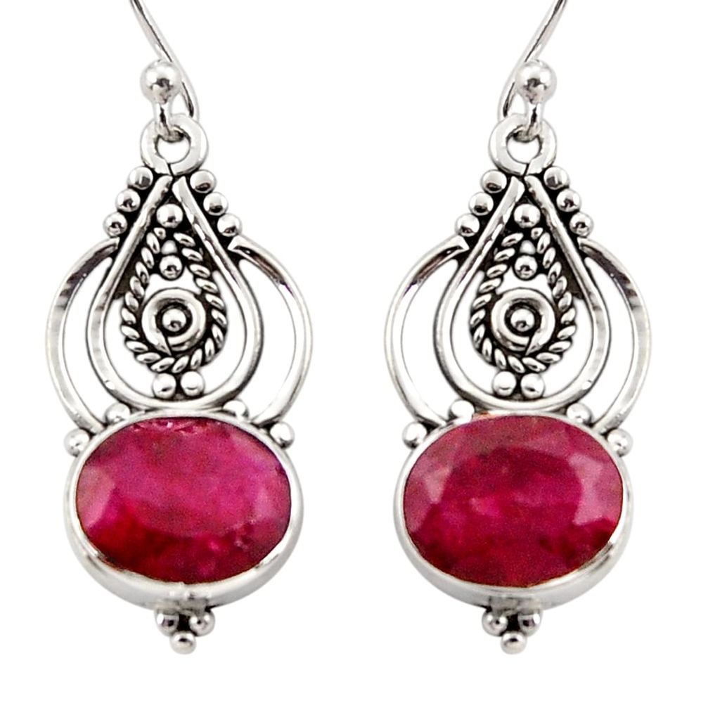 7.48cts natural red ruby 925 sterling silver dangle earrings jewelry r31094