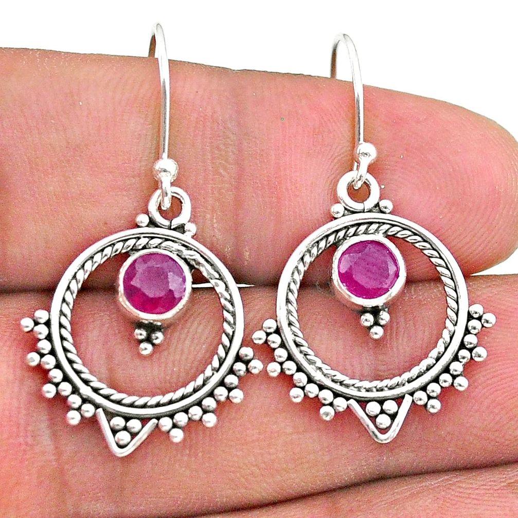 1.74cts natural red ruby 925 sterling silver dangle earrings jewelry t28161