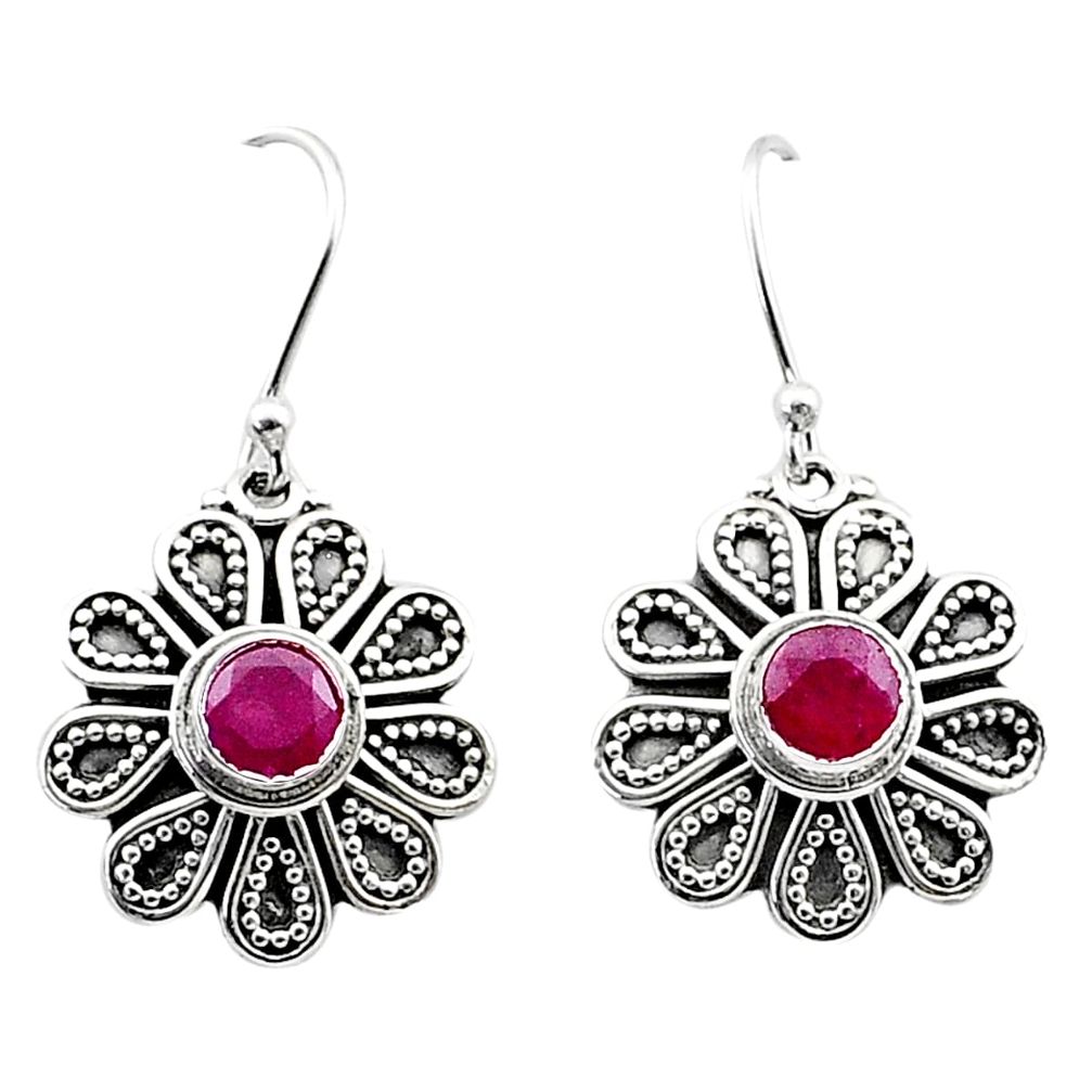 1.77cts natural red ruby 925 sterling silver dangle earrings jewelry t68301