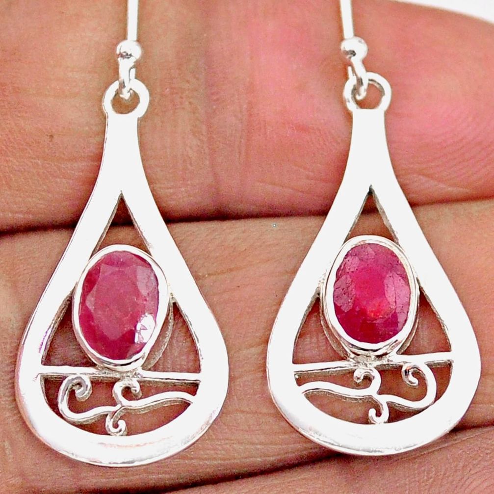 3.11cts natural red ruby 925 sterling silver dangle earrings jewelry t91151