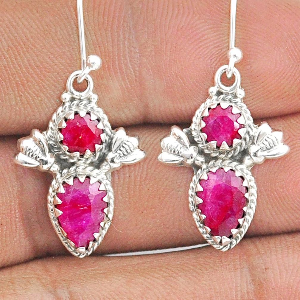 6.11cts natural red ruby 925 sterling silver dangle earrings jewelry u31665