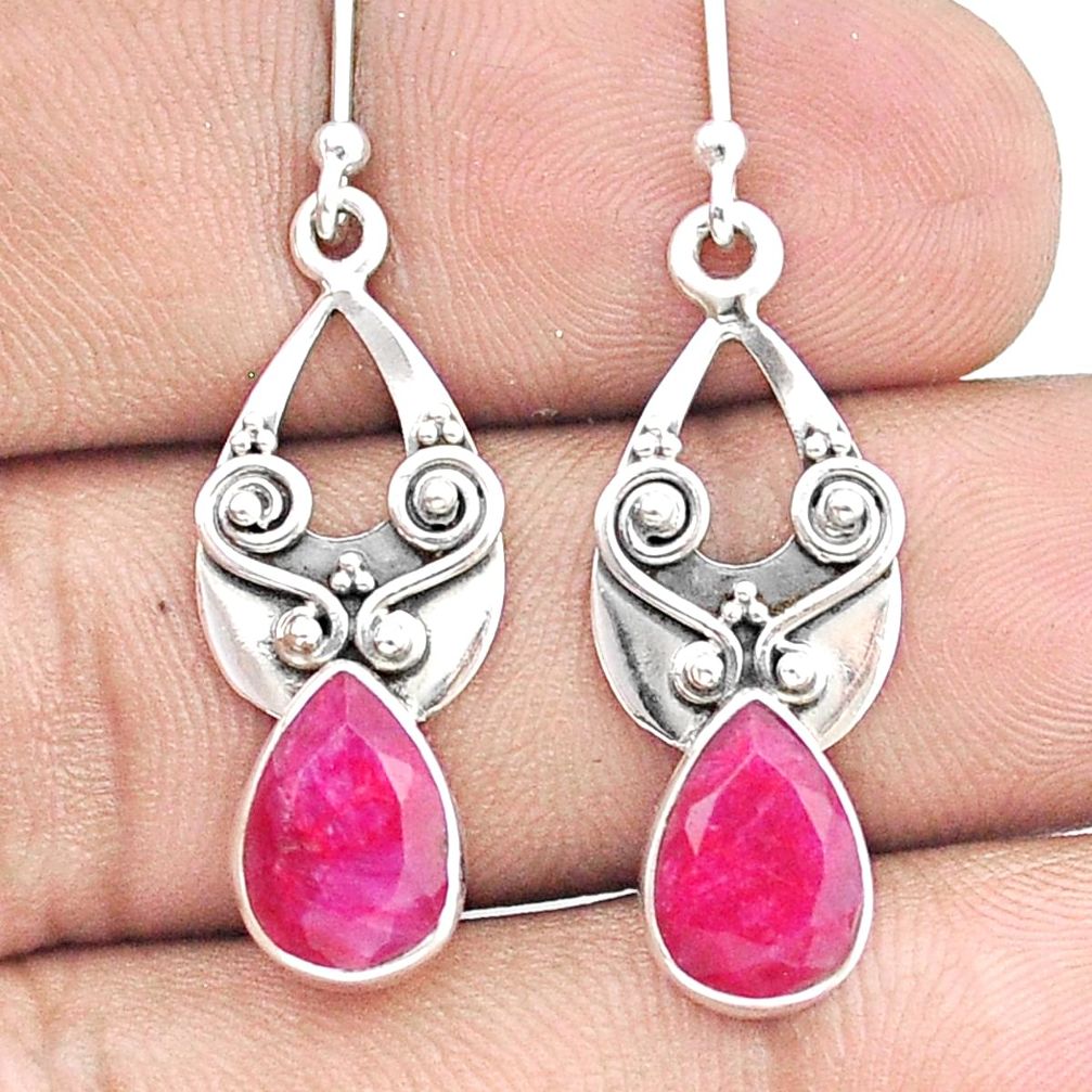 7.31cts natural red ruby 925 sterling silver dangle earrings jewelry u33440