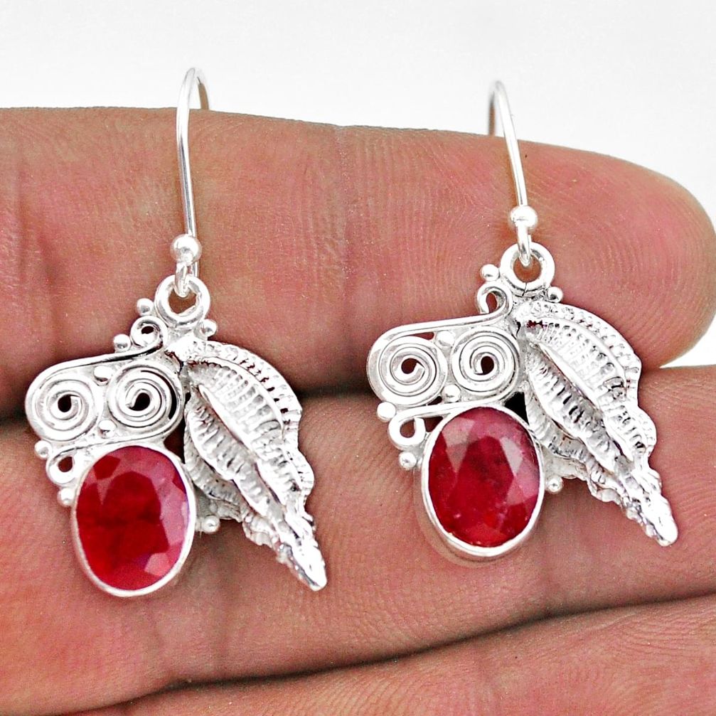 6.32cts natural red ruby 925 sterling silver dangle seashell earrings t47014