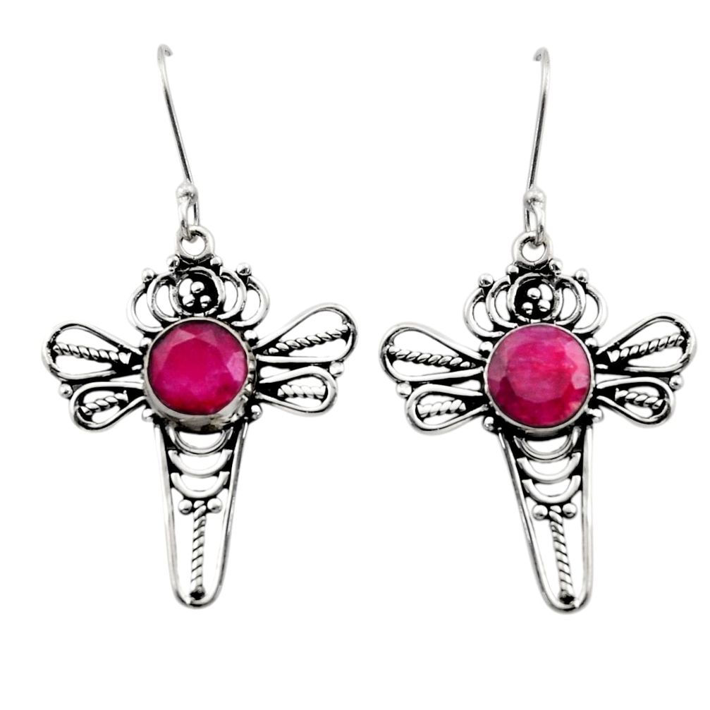 6.83cts natural red ruby 925 sterling silver dragonfly earrings jewelry d40715